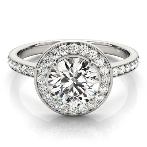 White gold Round Halo Diamond Pave Band with Four-Prong Setting