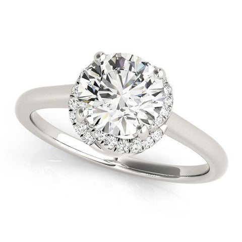 Platinum Round Halo Diamond Ring with Solitaire Band and Four-Prong Setting