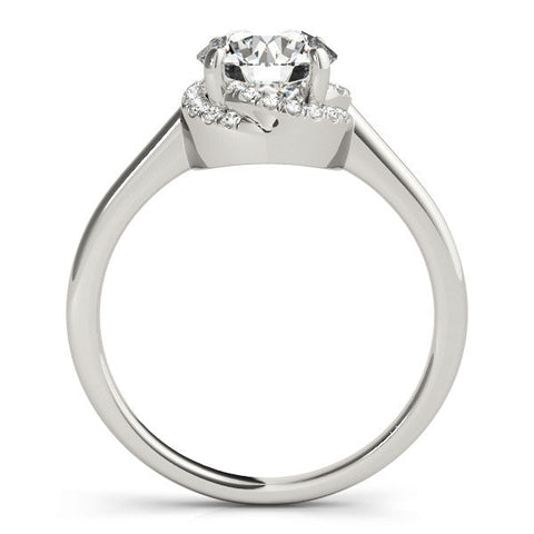 Platinum Round Halo Diamond Ring with Solitaire Band and Four-Prong Setting