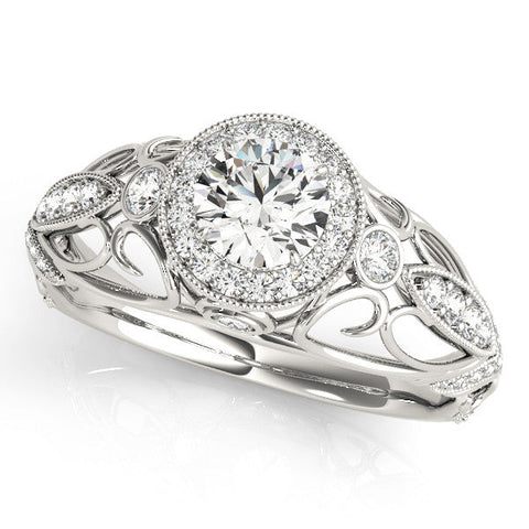Platinum Round Halo Filigree Diamond Engagement Ring