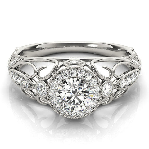 White gold Round Halo Filigree Diamond Engagement Ring