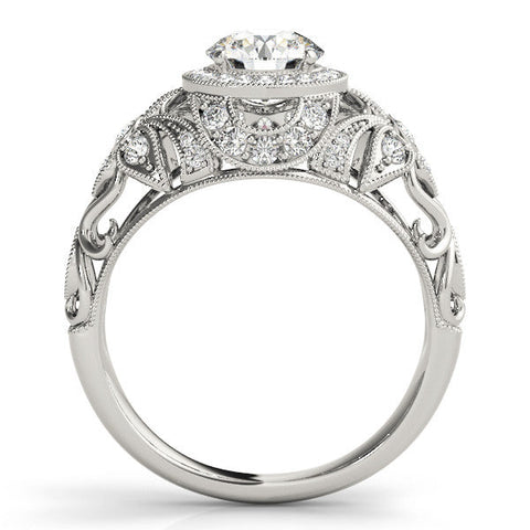 White gold Round Halo Filigree Diamond Engagement Ring with Prong Setting