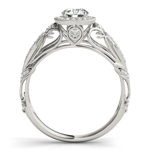 White gold Round Halo Filigree Diamond Engagement Ring