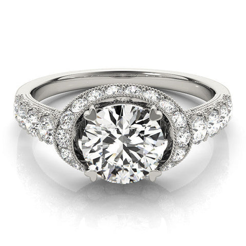 Platinum Round Halo Pavé Split Shank Heart Prong Ring