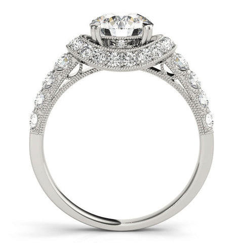 Platinum Round Halo Pavé Split Shank Heart Prong Ring