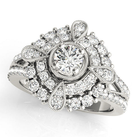 White gold Round Halo Pear Cluster Split Shank Prong Setting Ring