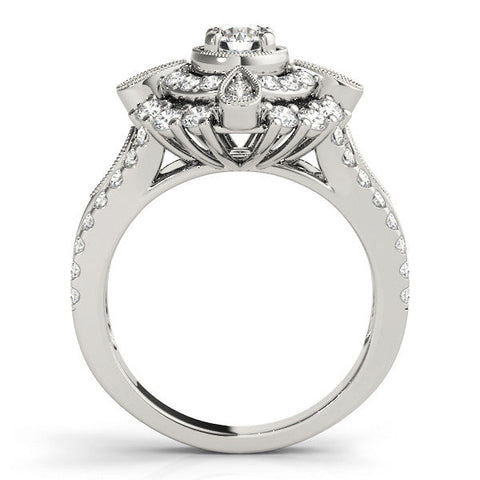 White gold Round Halo Pear Cluster Split Shank Prong Setting Ring