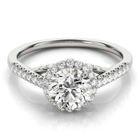 White gold Round Halo Split Shank Diamond Engagement Ring