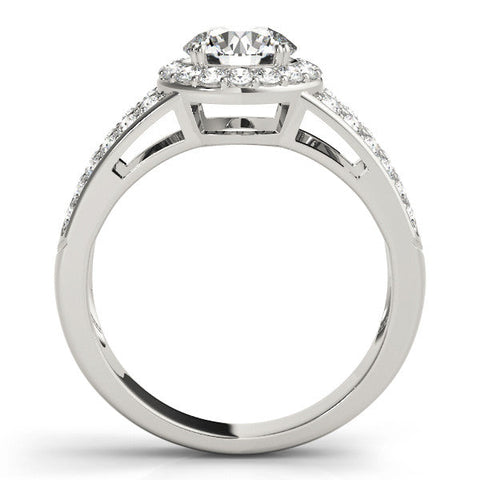 White gold Round Halo Split Shank Diamond Ring with Pave Setting