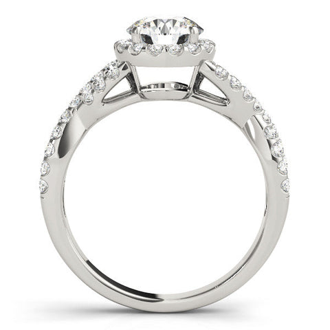 White gold Round Halo Twist Band Solitaire Ring with Four-Prong Setting