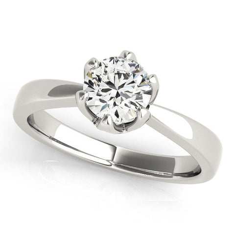 Platinum Round Solitaire Engagement Ring with Six-Prong Setting and Tapered Band