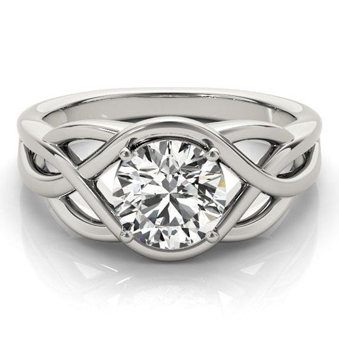 Platinum Round Solitaire Intertwined Band Prong Setting Ring