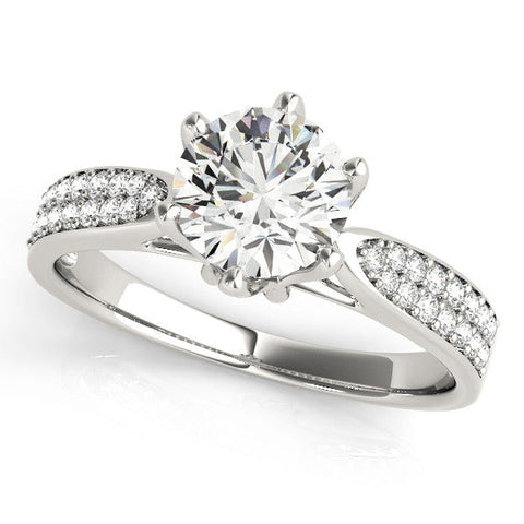 Platinum Round Solitaire Pavé Split Shank Six-Prong Diamond Ring