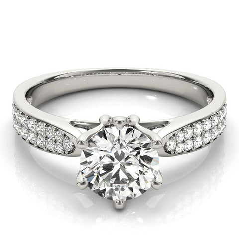 Platinum Round Solitaire Pavé Split Shank Six-Prong Diamond Ring
