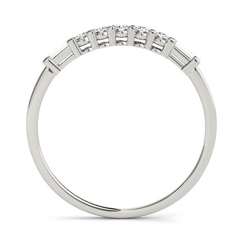 Platinum Round and Baguette Diamond Prong Set Half-Eternity Band