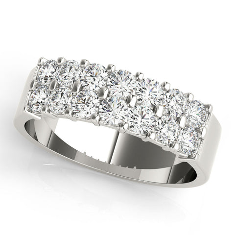 White gold Three-Row Round Diamond Channel Band with Shared Prong Setting