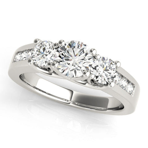 White gold Three-Stone Round Cut Channel-Set Diamond Ring with Prong Setting