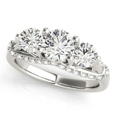 Platinum Three-Stone Round Diamond Pave Band with Prong Setting