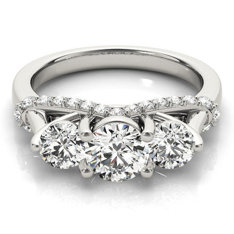Platinum Three-Stone Round Diamond Pave Band with Prong Setting