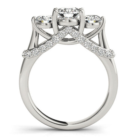 Platinum Three-Stone Round Diamond Pave Band with Prong Setting