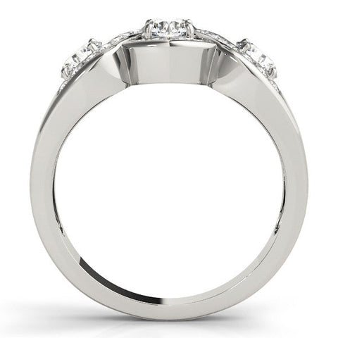 White gold Three-Stone Round Diamond Wave Pave Band with Prong Setting