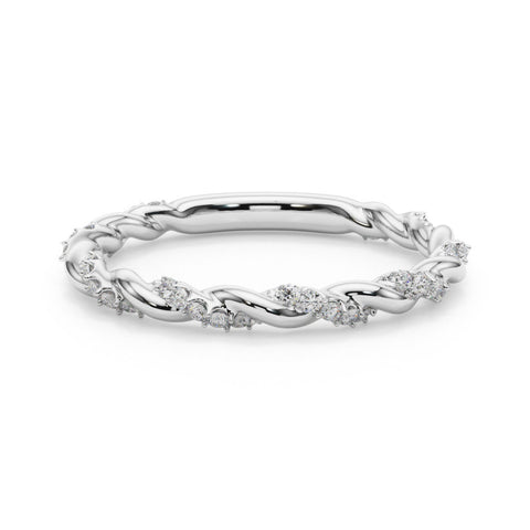 Platinum Twisted Pave Round Diamond Eternity Band with Prong Setting