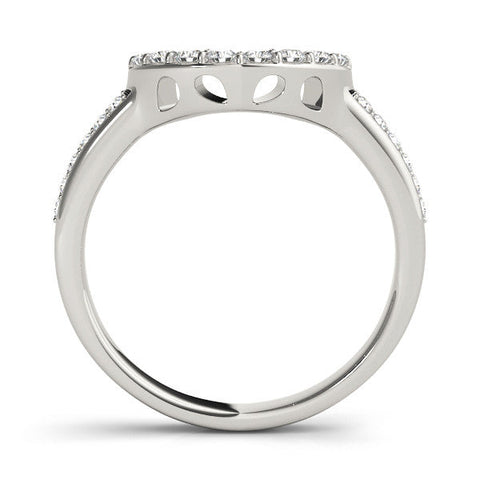 White gold U-Shaped Pavé Round Diamond Contour Band with Shared Prong Setting