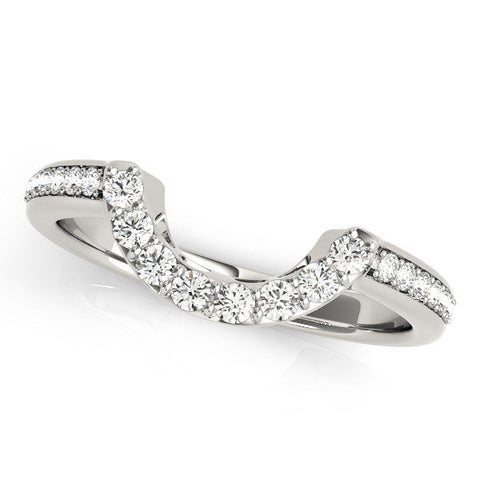 White gold U-Shaped Pavé Round Diamond Contour Band with Shared Prong Setting