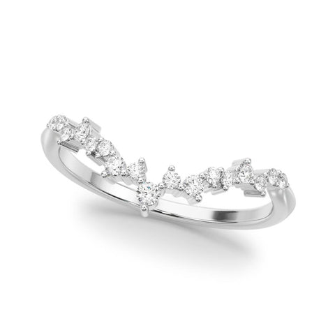 Platinum V-Shaped Diamond Cluster Curved Band with Round Brilliant Cut Stones and Prong Setting