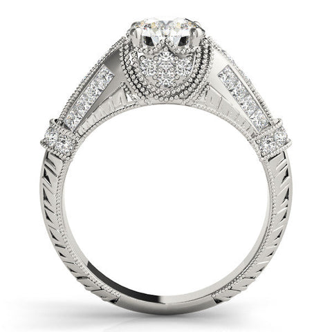Platinum Vintage Milgrain Round Diamond Split Shank Ring with Prong Setting