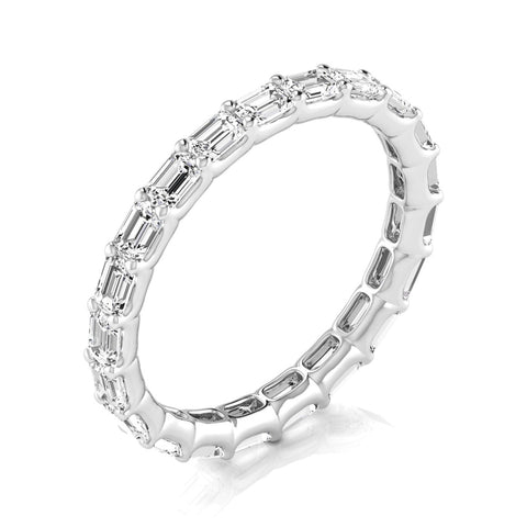 White gold Emerald Cut Diamond Eternity Band with Shared Prong Setting