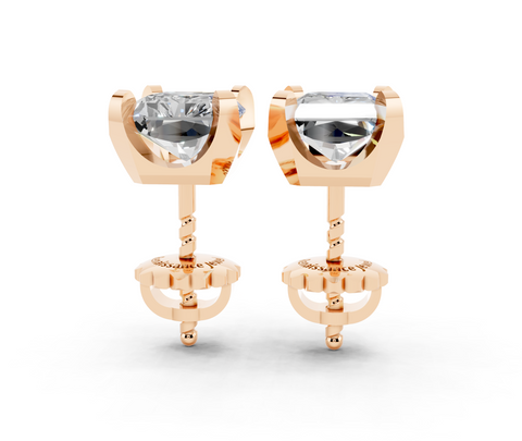 Rose gold Radiant Brilliant Diamond Stud Earring
