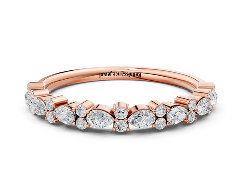 Rose Gold Pear & Round Diamond Wedding Band