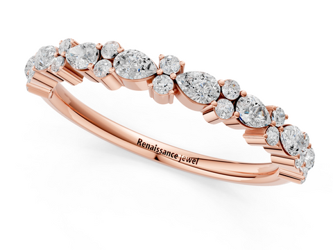 Rose Gold Pear & Round Diamond Wedding Band