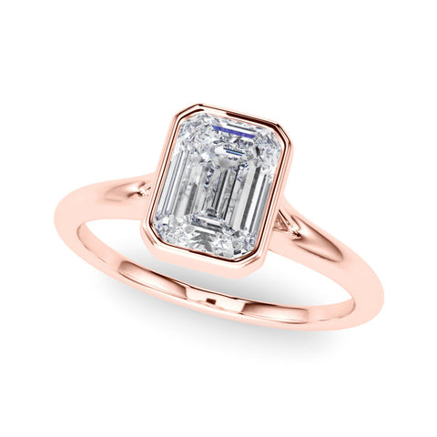 Rose gold Bezel Set Radiant Cut Solitaire Ring with Tapered Band