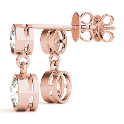 Rose gold Bezel-Set Round Cut Drop Earrings with Post Back