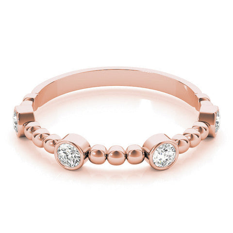 Rose gold Bezel Set Round Diamond Beaded Band