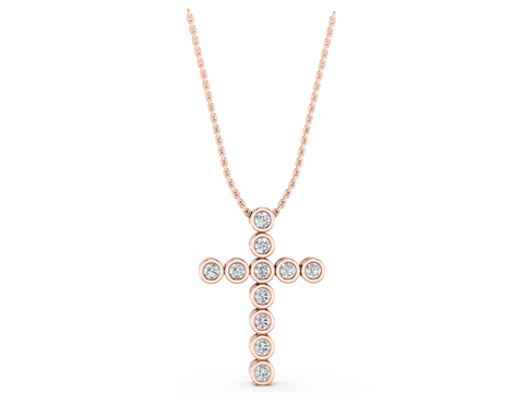 Rose gold Bezel-Set Round Diamond Cross Pendant