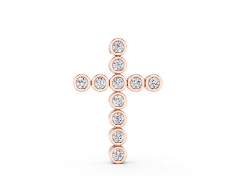 Rose gold Bezel-Set Round Diamond Cross Pendant