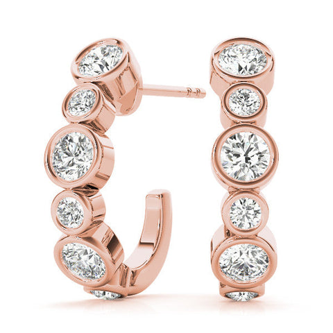 Rose gold Bezel Set Round Diamond Hoop Earrings