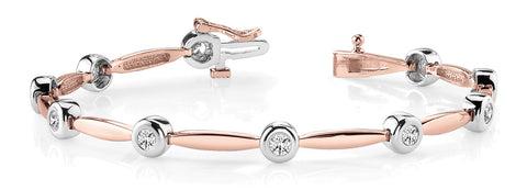 Rose gold Bezel Set Round Diamond Link Bracelet with Box Clasp