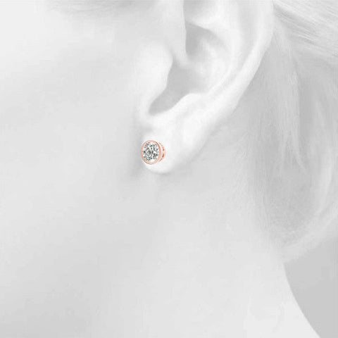 Rose gold Bezel Set Round Diamond Stud Earrings