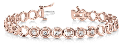 Rose gold Bezel Set Round Diamond Tennis Bracelet with Open Circle Band