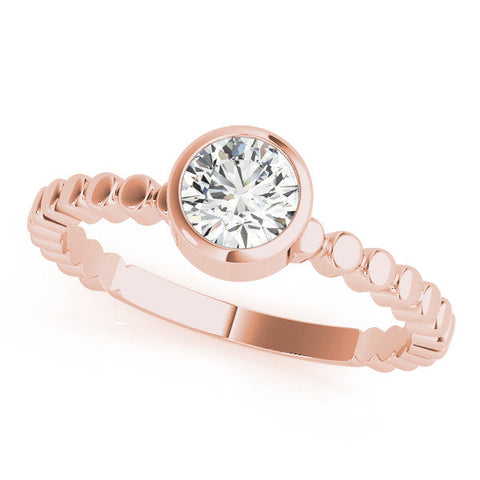 Rose gold Bezel Set Round Solitaire Beaded Band Ring