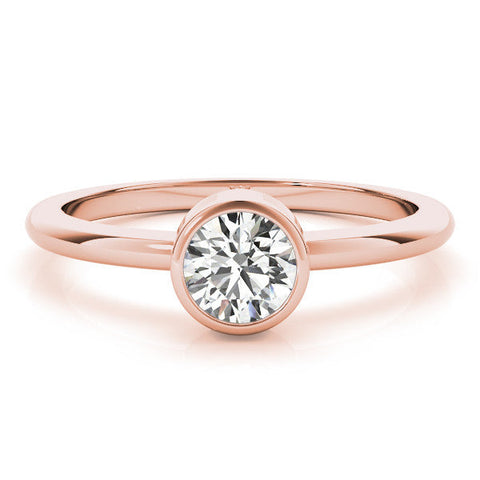 Rose gold Bezel Set Round Solitaire Engagement Ring with Classic Band