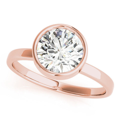 Rose gold Bezel Set Round Solitaire Ring with Plain Band