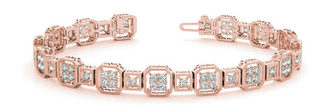 Rose gold Channel Set Princess Cut Diamond Tennis Bracelet with Milgrain Detailing