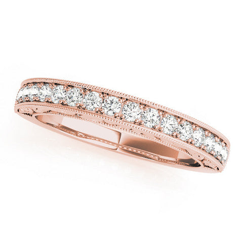 Rose gold Channel Set Round Diamond Eternity Band with Milgrain Edging