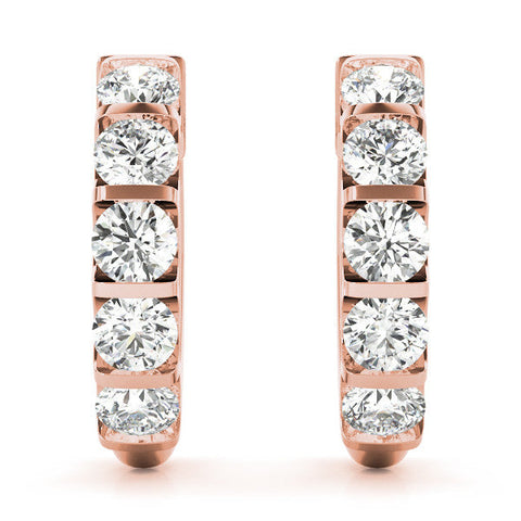 Rose gold Channel-Set Round Diamond Hoop Earrings