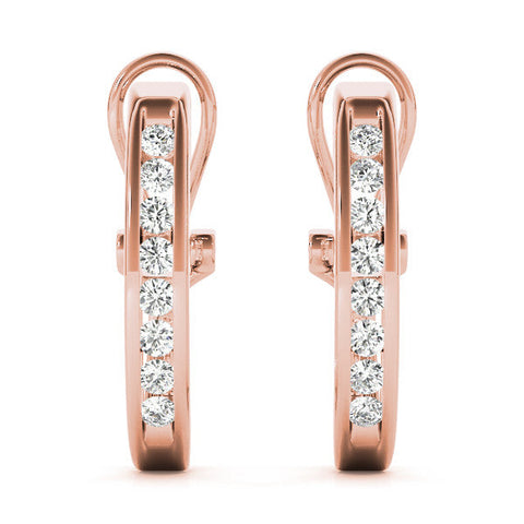 Rose gold Channel-Set Round Diamond Hoop Earrings in White Gold